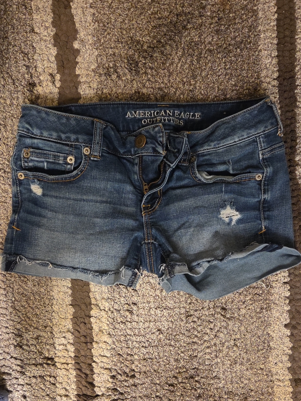 American Eagle Outfitters Blue Distressed Denim Shorts - Women's